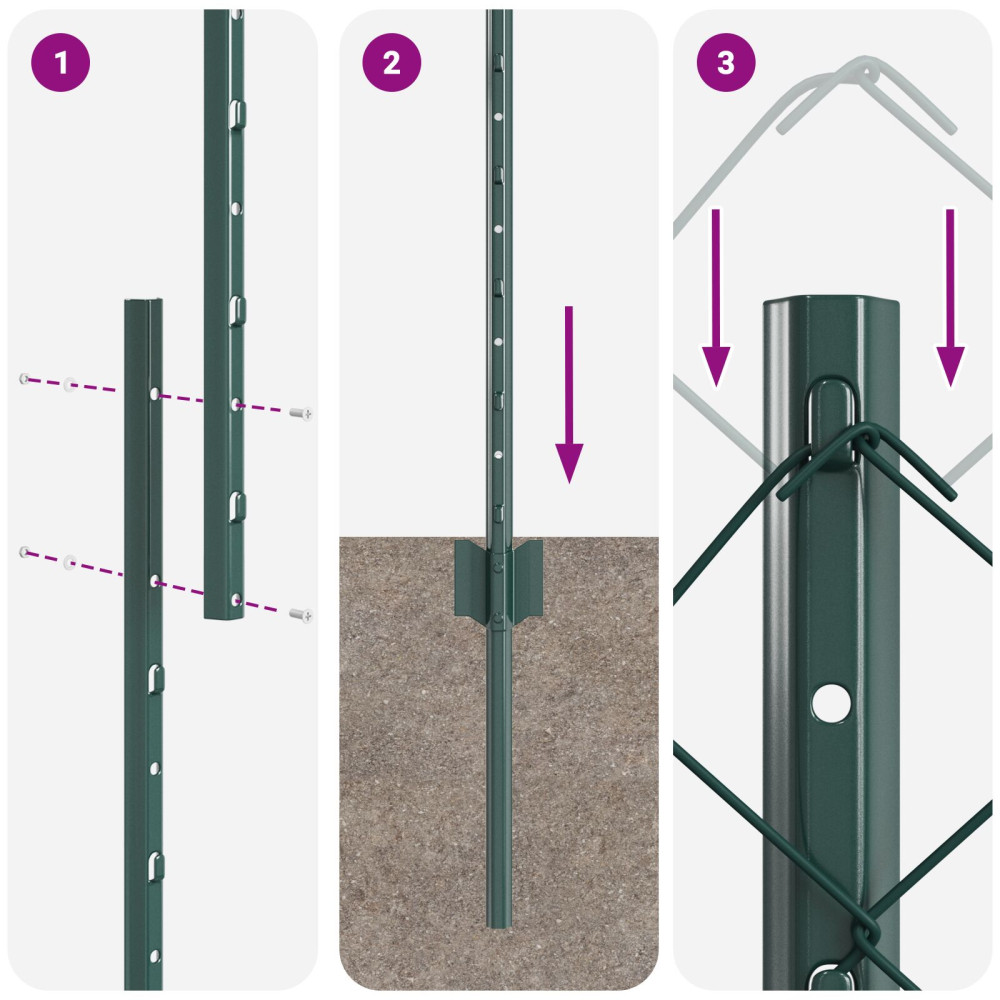 Produktbild för Kedjegaller med stolpe 25 x 1,5 m Galvaniserat stål Grön Mesh