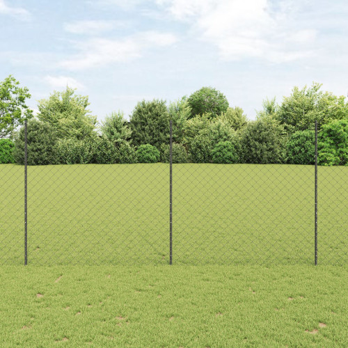 vidaXL Kedjegaller med stolpe 25 x 1,5 m Galvaniserat stål Grå Mesh