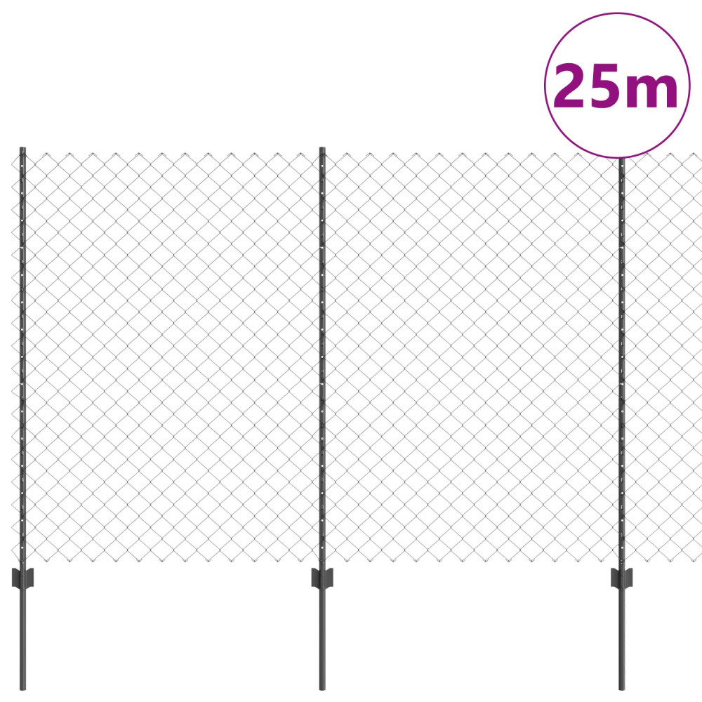 Produktbild för Kedjegaller med stolpe 25 x 1,5 m Galvaniserat stål Grå Mesh