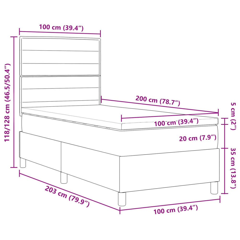 Produktbild för Bäddfjäder med madrass med huvudgavel Mörkbrun 100 x 200 cm tyg