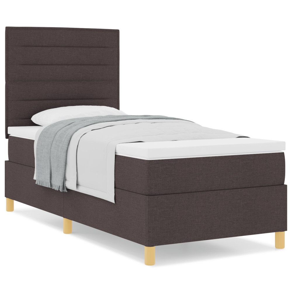 Produktbild för Bäddfjäder med madrass med huvudgavel Mörkbrun 100 x 200 cm tyg