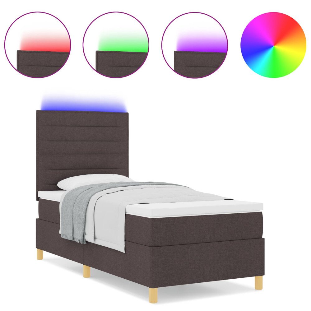 Produktbild för LED Box Säng med madrass Mörkbrun 100 x 200 cm tyg