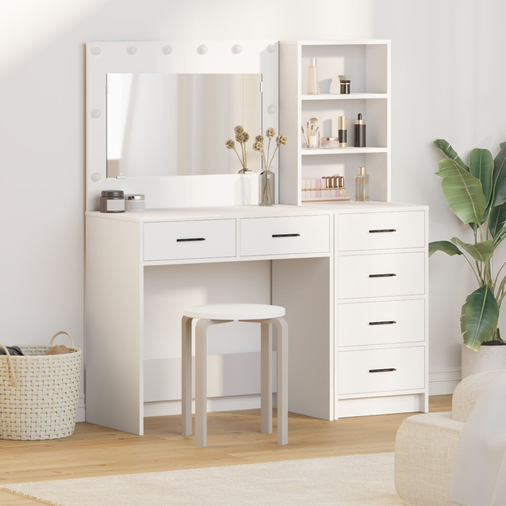Produktbild för Smyckebord med låda Vit 78.5 x 41 x 135 cm Konstruerat trä