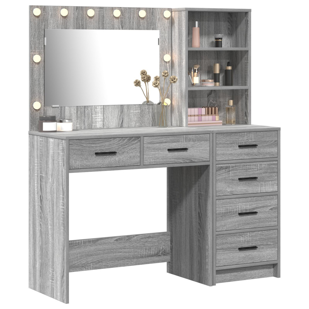 Produktbild för Smyckebord med låda Ljusgrå 78.5 x 41 x 135 cm Konstruerat trä