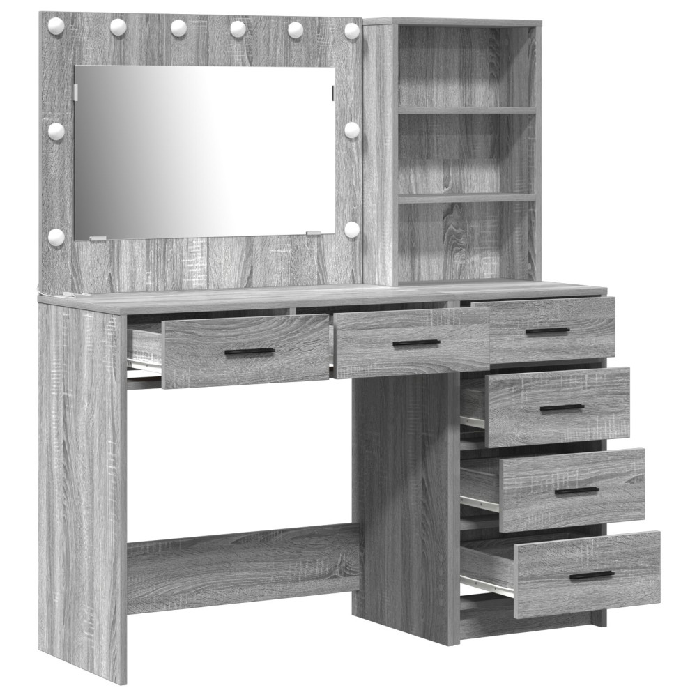 Produktbild för Smyckebord med låda Ljusgrå 78.5 x 41 x 135 cm Konstruerat trä