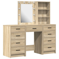 Produktbild för Smyckebord med spegelbelysning 3 pcs Brun Konstruerat trä