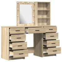 Produktbild för Smyckebord med spegelbelysning 3 pcs Brun Konstruerat trä