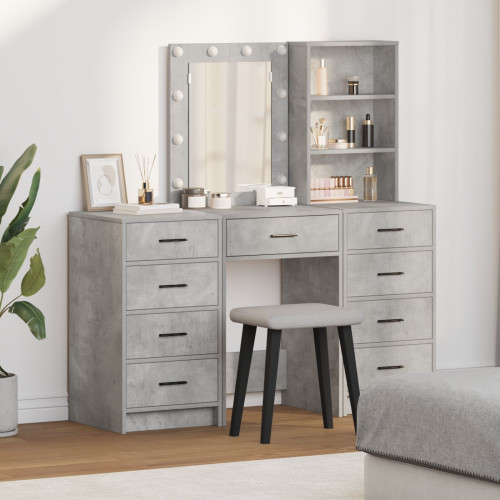 vidaXL Smyckebord med spegelbelysning 3 pcs Grå Konstruerat trä