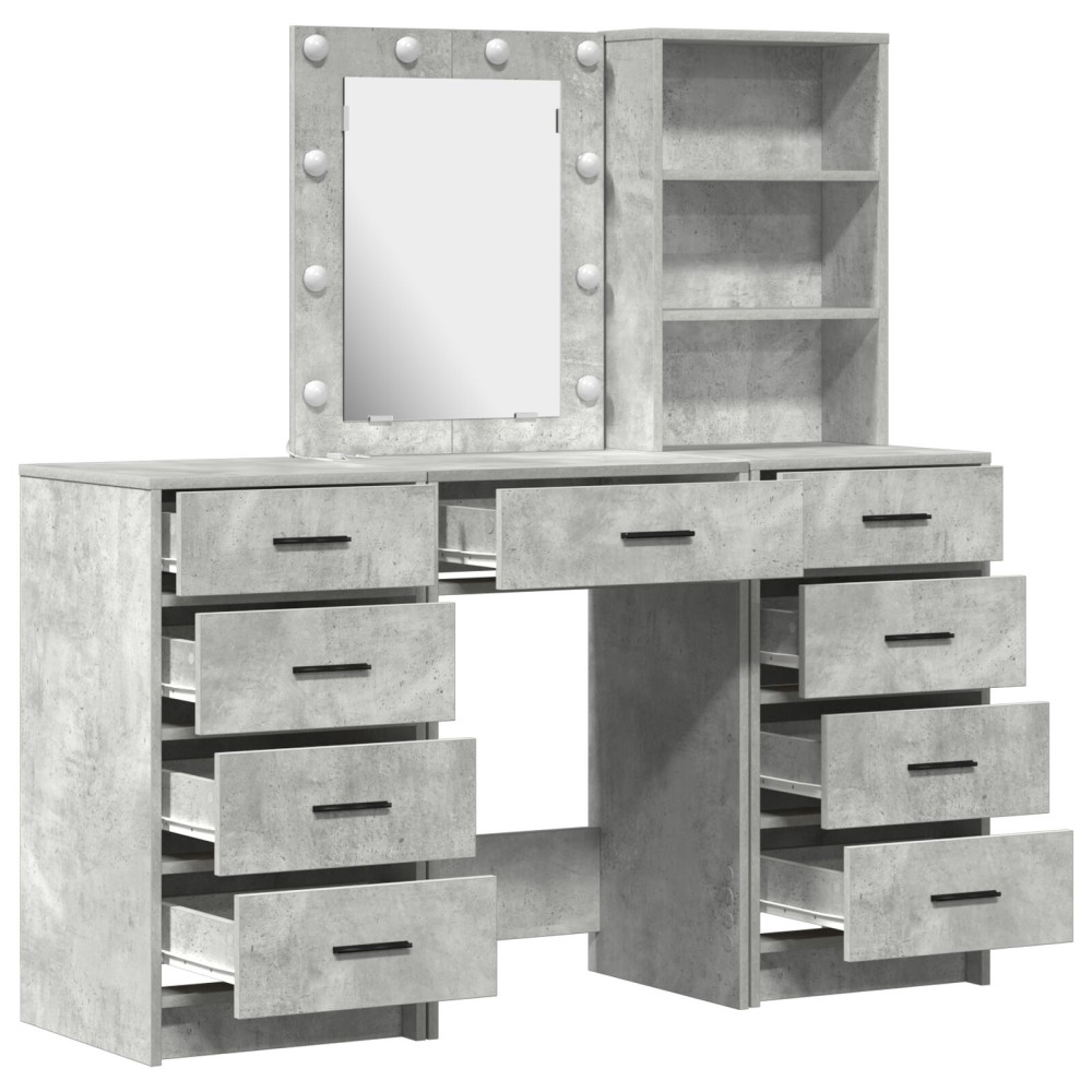 Produktbild för Smyckebord med spegelbelysning 3 pcs Grå Konstruerat trä