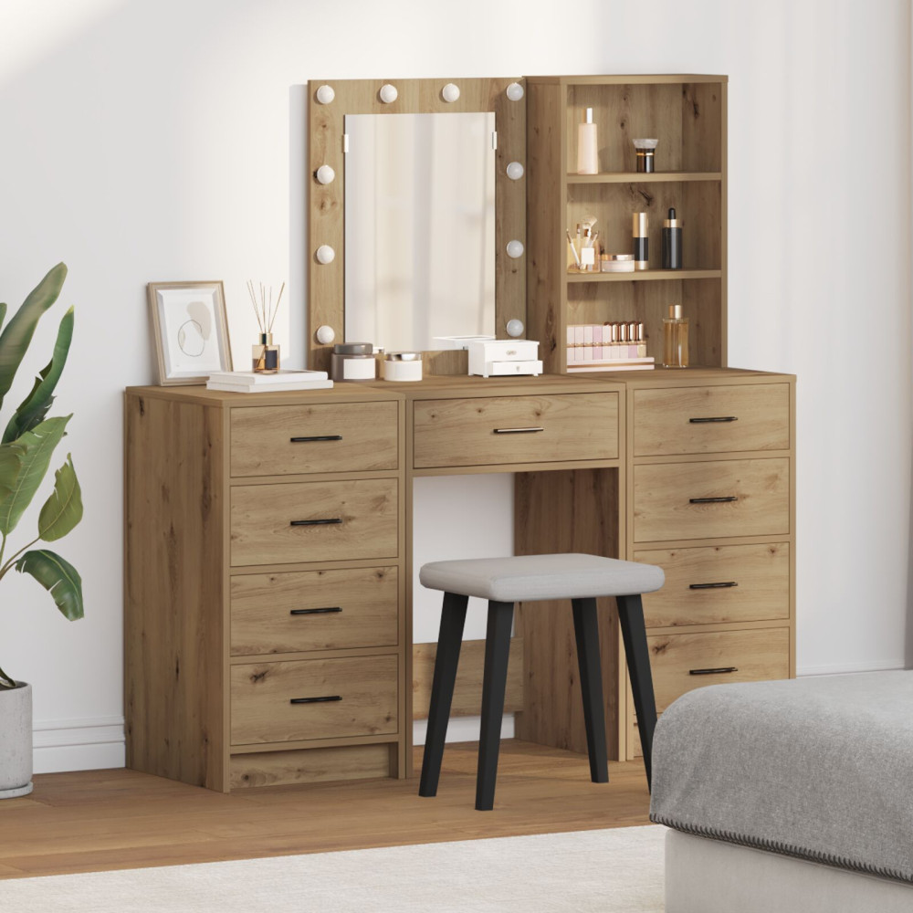 Produktbild för Smyckebord med spegelbelysning 3 pcs Brun Konstruerat trä