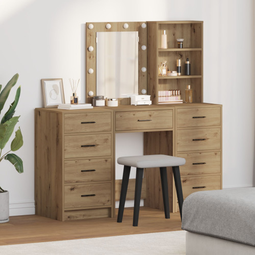 vidaXL Smyckebord med spegelbelysning 3 pcs Brun Konstruerat trä