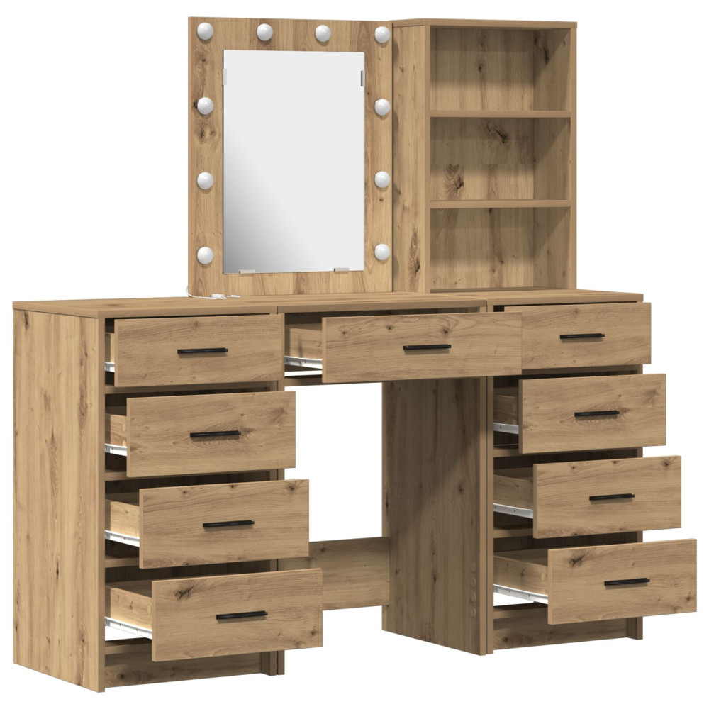 Produktbild för Smyckebord med spegelbelysning 3 pcs Brun Konstruerat trä