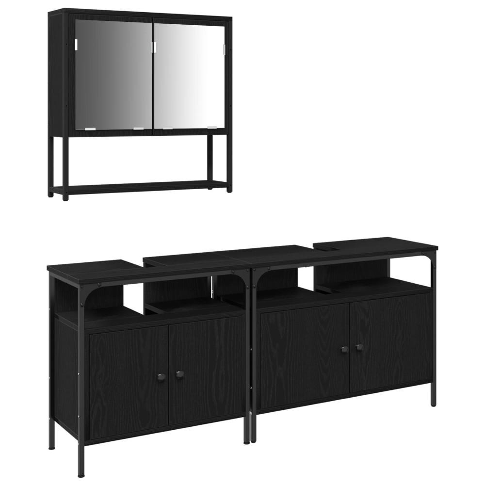 Produktbild för Badrumsmöbelset med hylla med dörr 3 pcs Svart Konstruerat trä