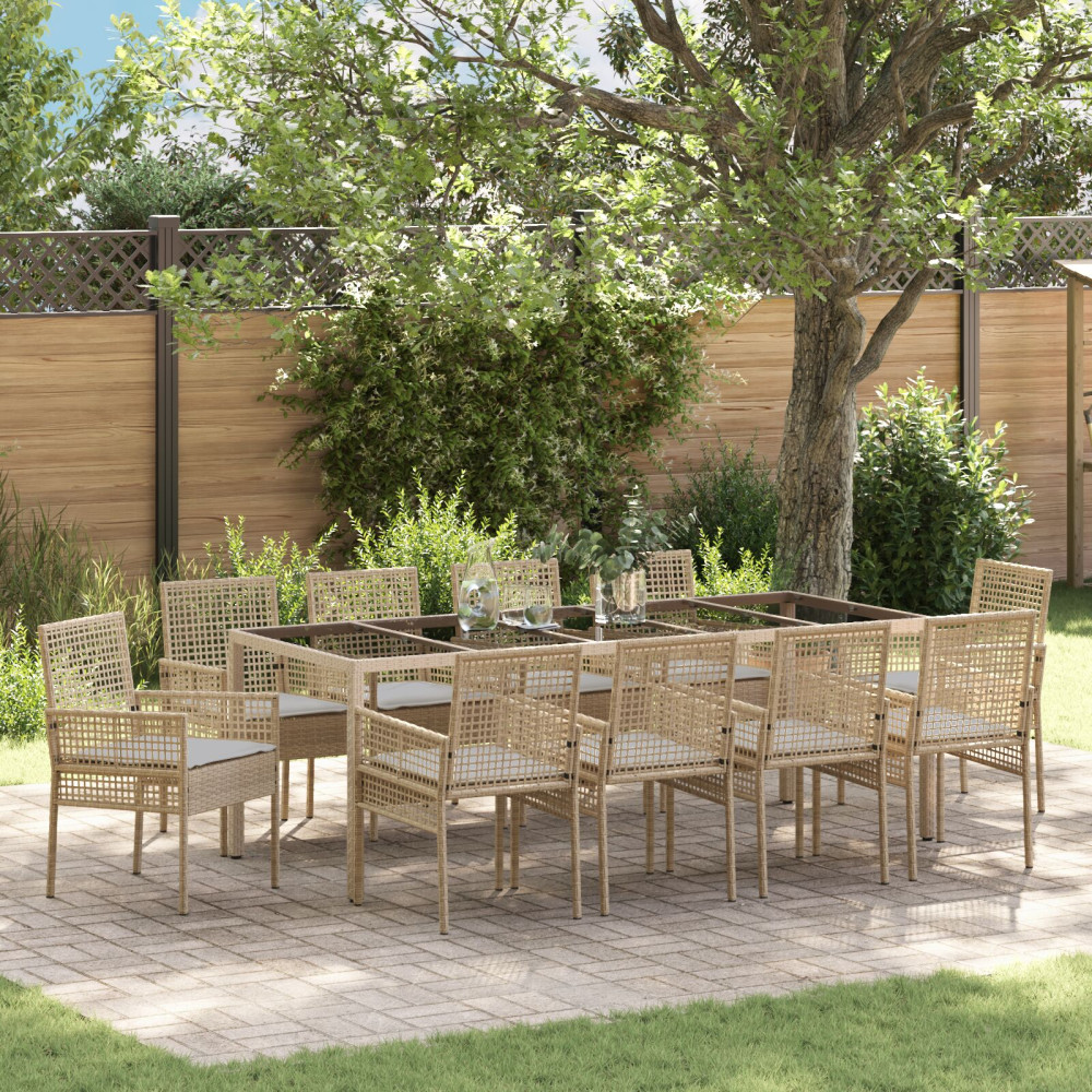 Produktbild för Trädgårdsmöbelset 11 pcs Beige konstrotting