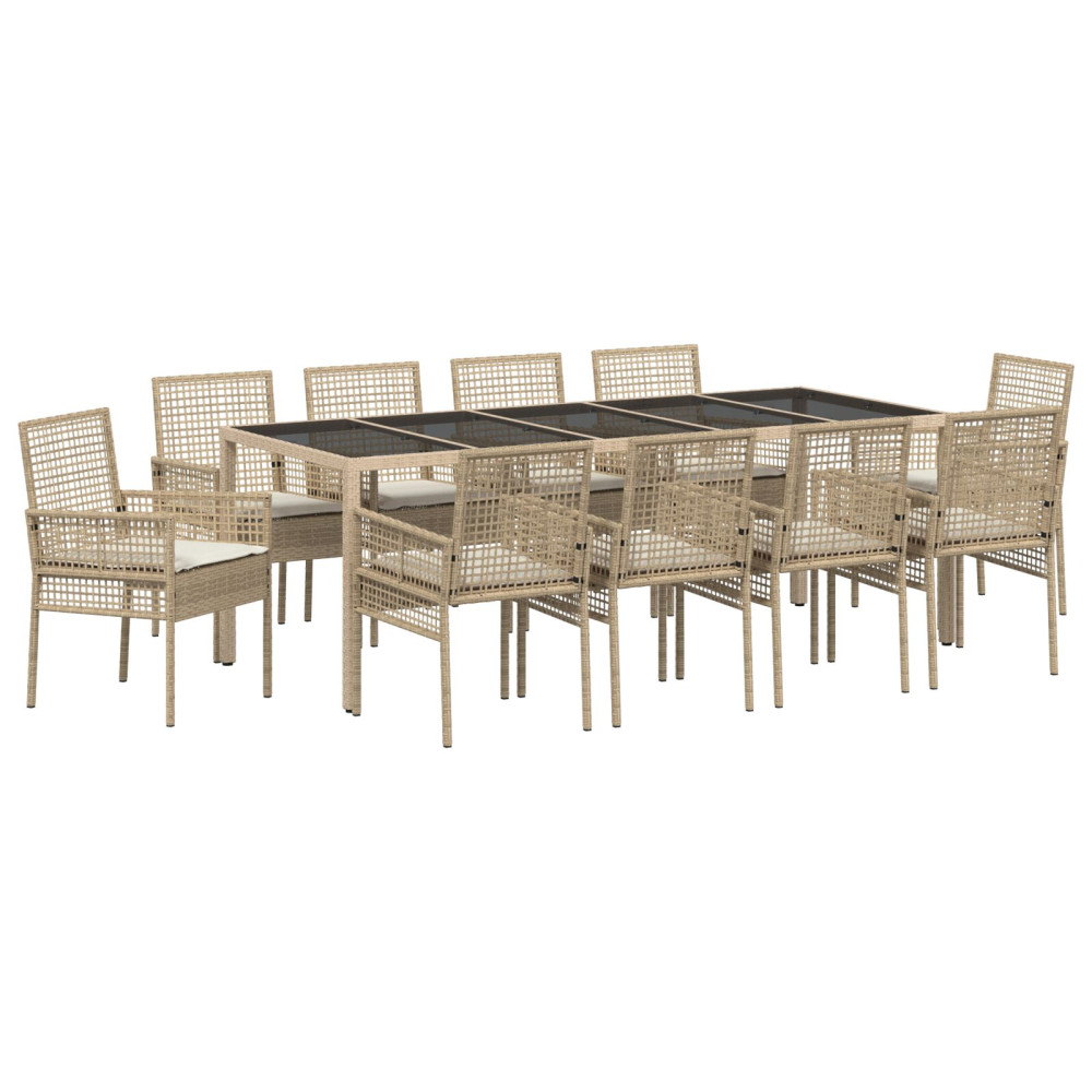 Produktbild för Trädgårdsmöbelset 11 pcs Beige konstrotting
