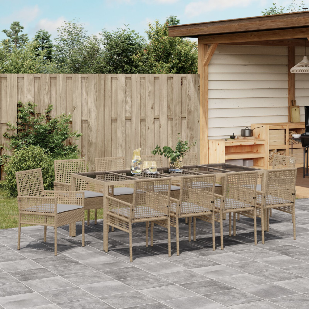 Produktbild för Trädgårdsmöbelset 11 pcs Beige konstrotting