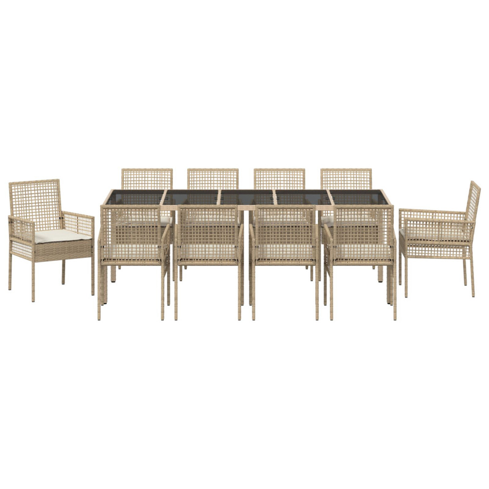 Produktbild för Trädgårdsmöbelset 11 pcs Beige konstrotting