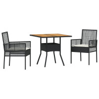 Produktbild för Trädgårdsmöbelset 3 pcs Svart konstrotting