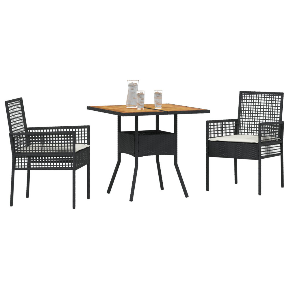 Produktbild för Trädgårdsmöbelset 3 pcs Svart konstrotting