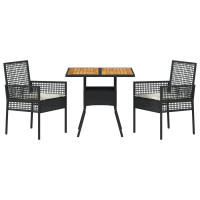 Produktbild för Trädgårdsmöbelset 3 pcs Svart konstrotting