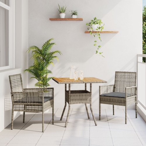 vidaXL Trädgårdsmöbelset 3 pcs Grå konstrotting
