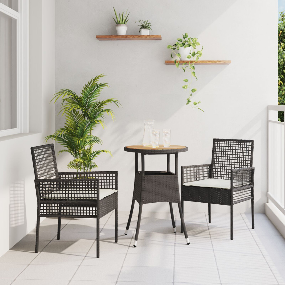 Produktbild för Trädgårdsmöbelset 3 pcs Svart konstrotting