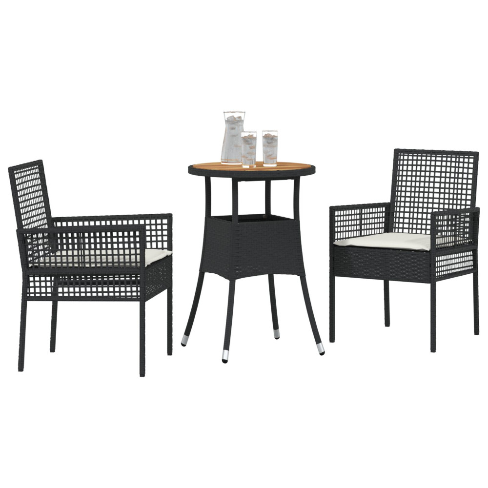 Produktbild för Trädgårdsmöbelset 3 pcs Svart konstrotting
