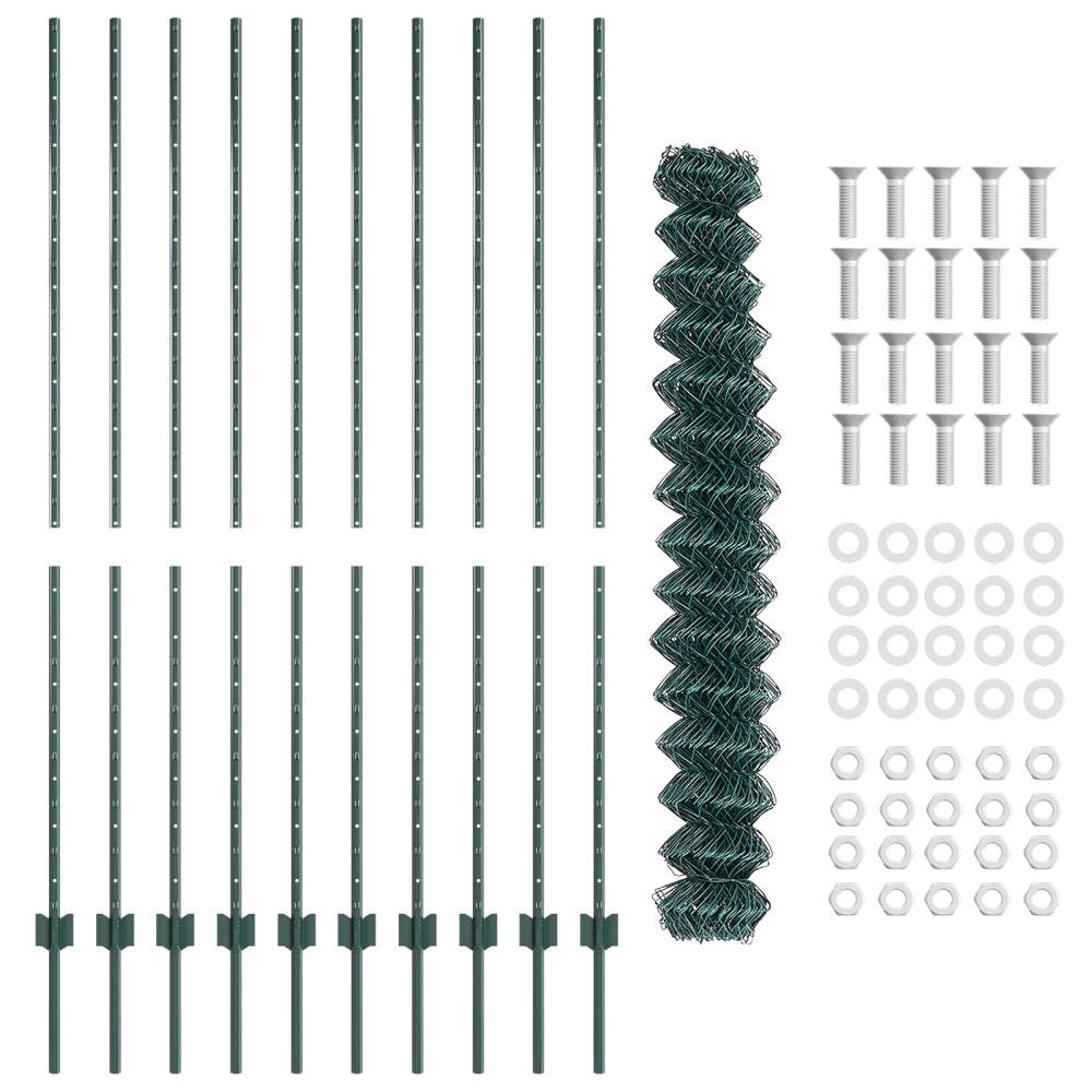 Produktbild för Kedjegaller med stolpe 10 x 1,5 m PVC-belagda stål Grön Mesh