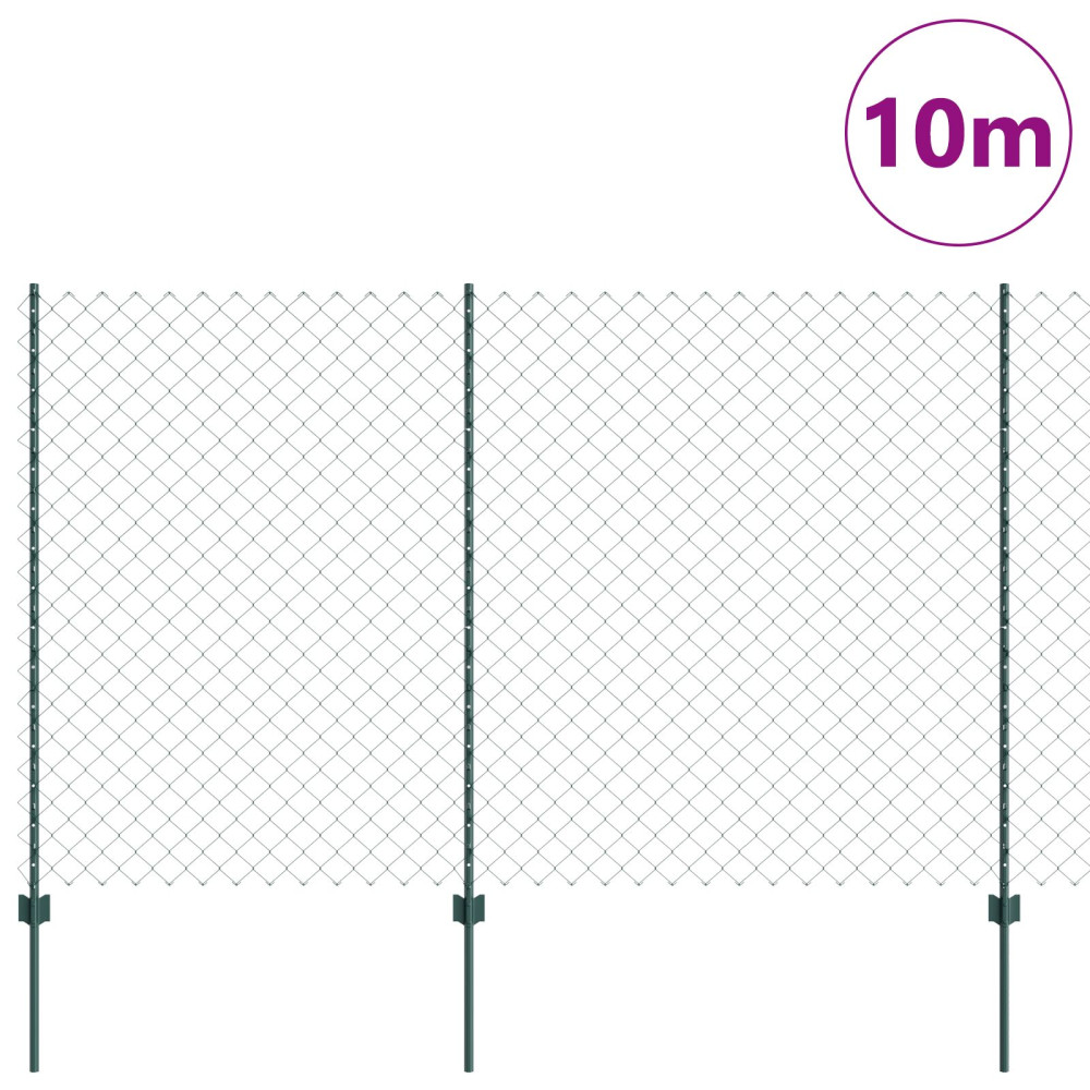 Produktbild för Kedjegaller med stolpe 10 x 1,5 m PVC-belagda stål Grön Mesh