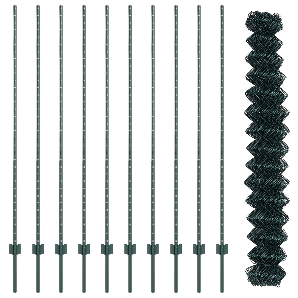 Produktbild för Kedjegaller med stolpe 10 x 1,5 m PVC-belagda stål Grön Mesh