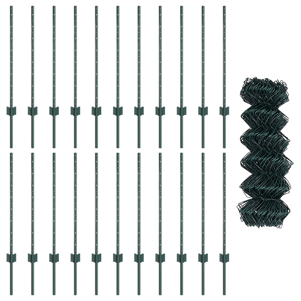 Produktbild för Kedjegaller med stolpe 25 x 0,8 m PVC-belagda stål Grön Mesh