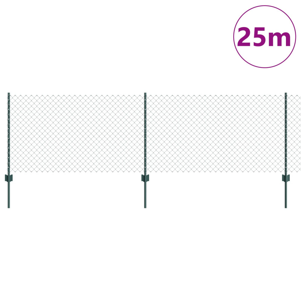 Produktbild för Kedjegaller med stolpe 25 x 0,8 m PVC-belagda stål Grön Mesh
