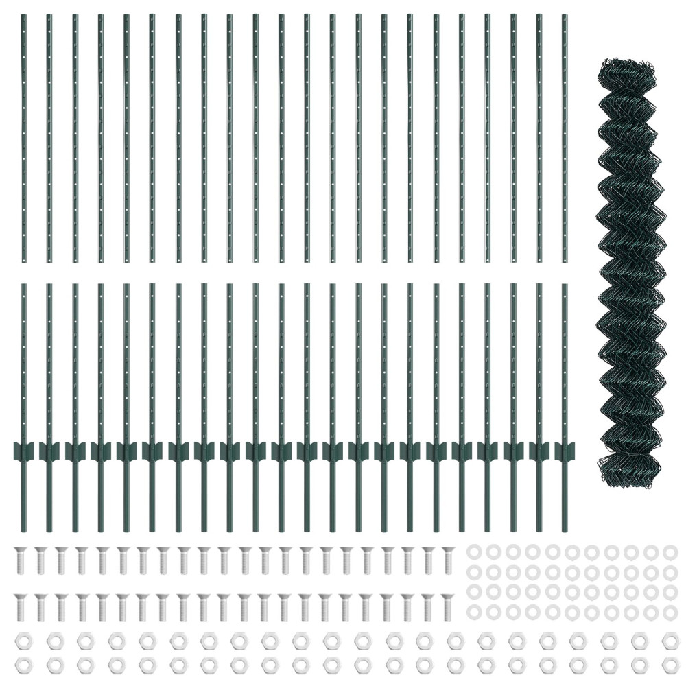Produktbild för Kedjegaller med stolpe 25 x 1,4 m PVC-belagda stål Grön Mesh