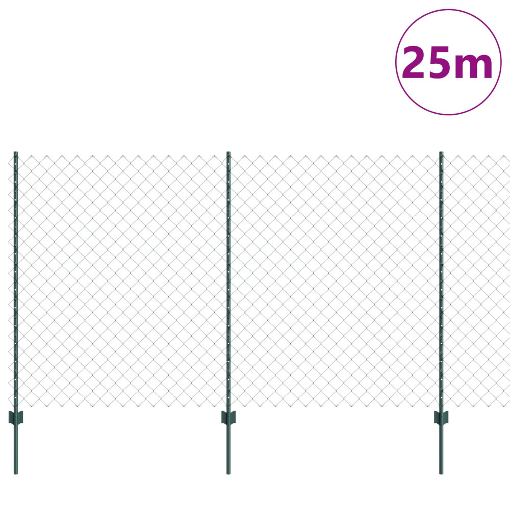 Produktbild för Kedjegaller med stolpe 25 x 1,4 m PVC-belagda stål Grön Mesh