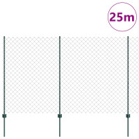 Produktbild för Kedjegaller med stolpe 25 x 1,6 m PVC-belagda stål Grön Mesh