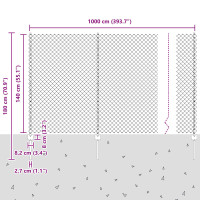 Produktbild för Kedjegaller med stolpe 10 x 1,4 m PVC-belagda stål Grå Mesh