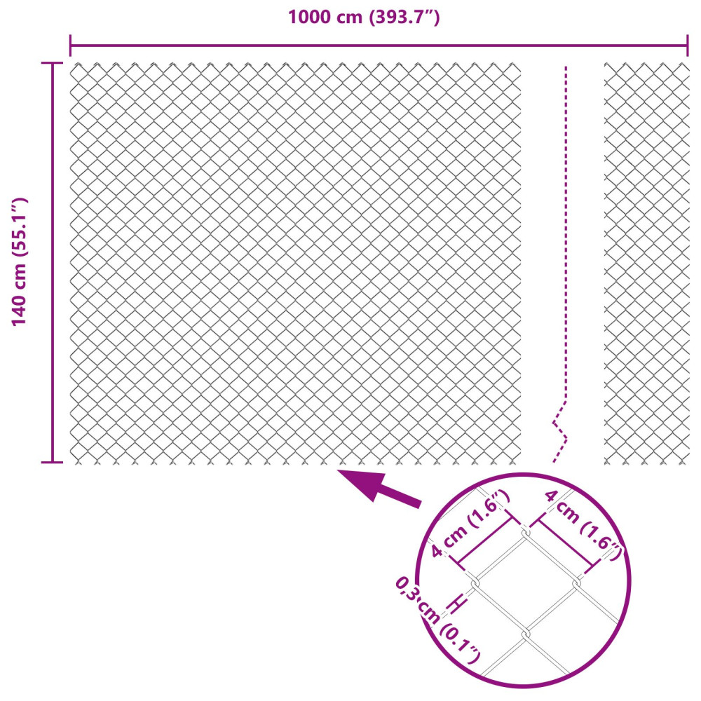 Produktbild för Kedjegaller med stolpe 10 x 1,4 m PVC-belagda stål Grå Mesh