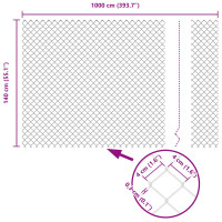 Produktbild för Kedjegaller med stolpe 10 x 1,4 m PVC-belagda stål Grå Mesh