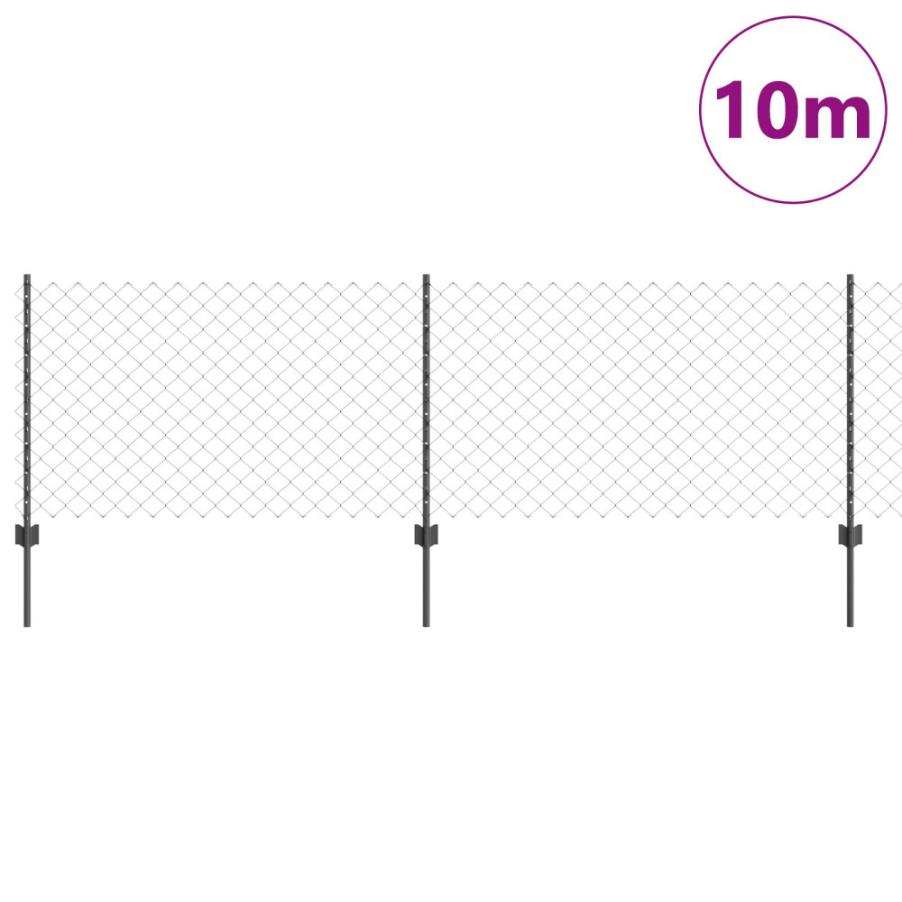 Produktbild för Kedjegaller med stolpe 10 x 0,8 m PVC-belagda stål Grå Mesh