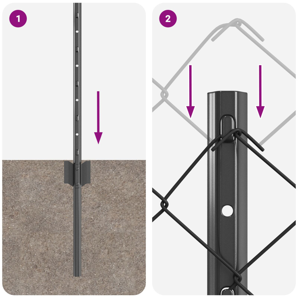 Produktbild för Kedjegaller med stolpe 10 x 0,8 m PVC-belagda stål Grå Mesh