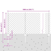 Produktbild för Kedjegaller med stolpe 10 x 0,8 m PVC-belagda stål Grå Mesh