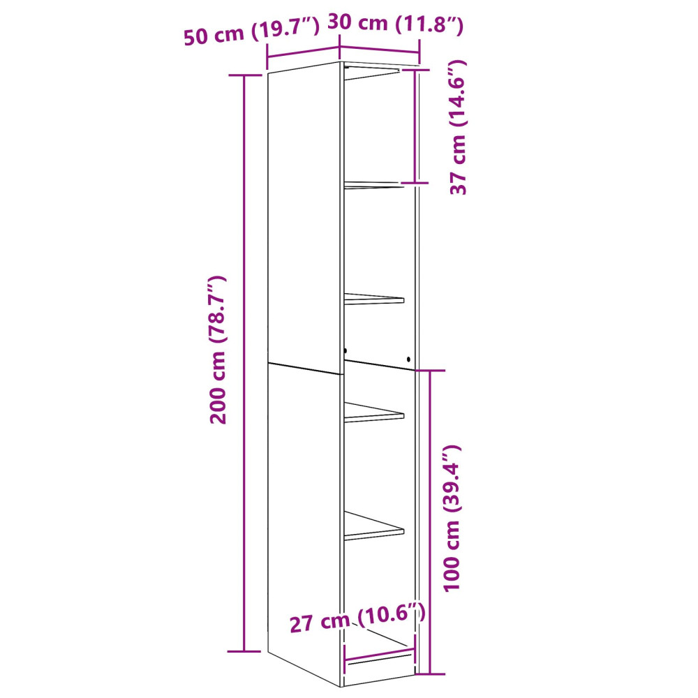 Produktbild för Garderob med hylla Svart Ek 30 x 50 x 200 cm Konstruerat trä