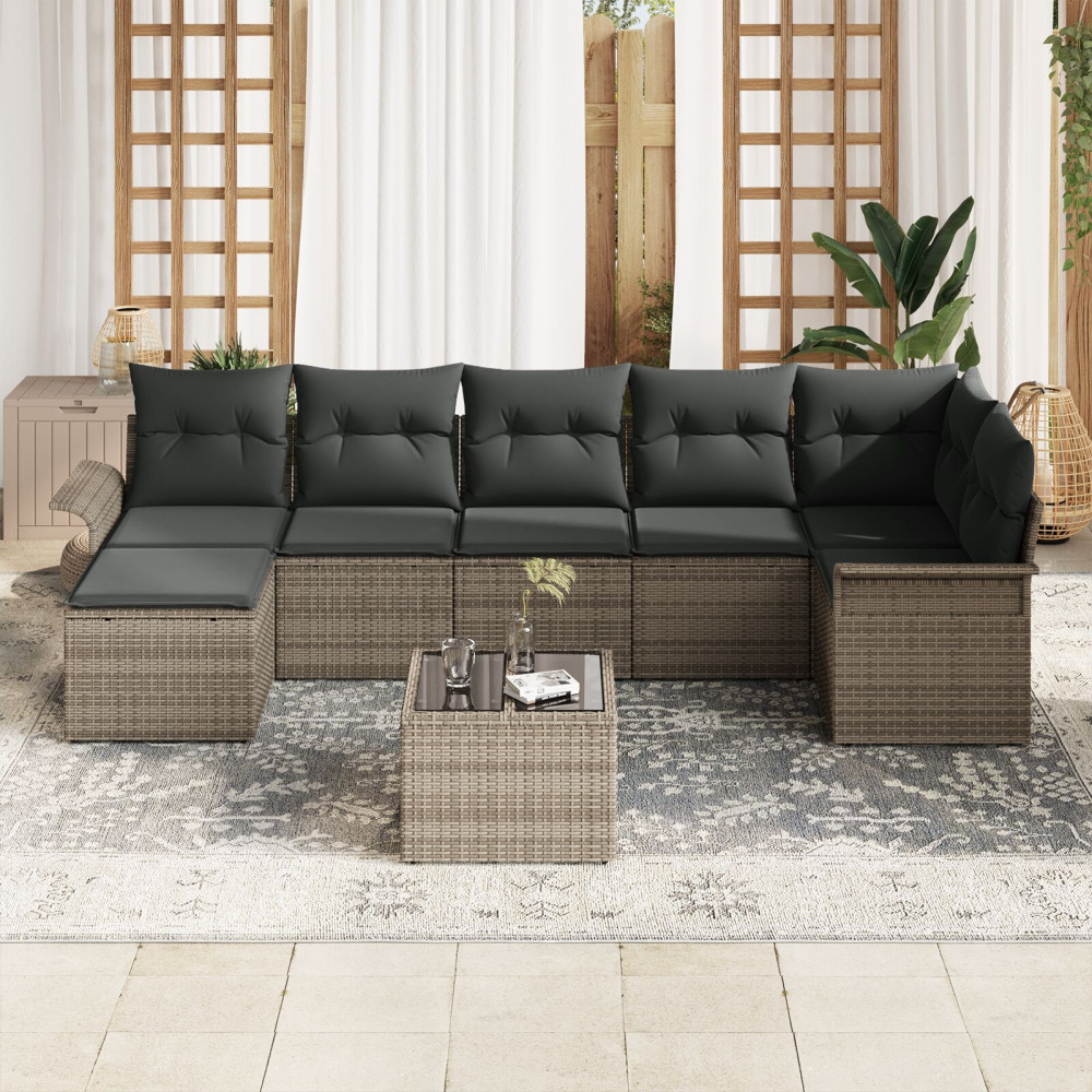 Produktbild för Trädgårdsoffset med kudde 8 pcs Grå Poly rattan