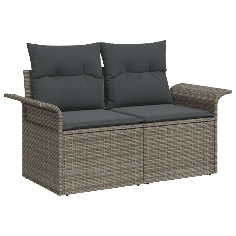 Produktbild för Trädgårdsoffset med kudde 8 pcs Grå Poly rattan