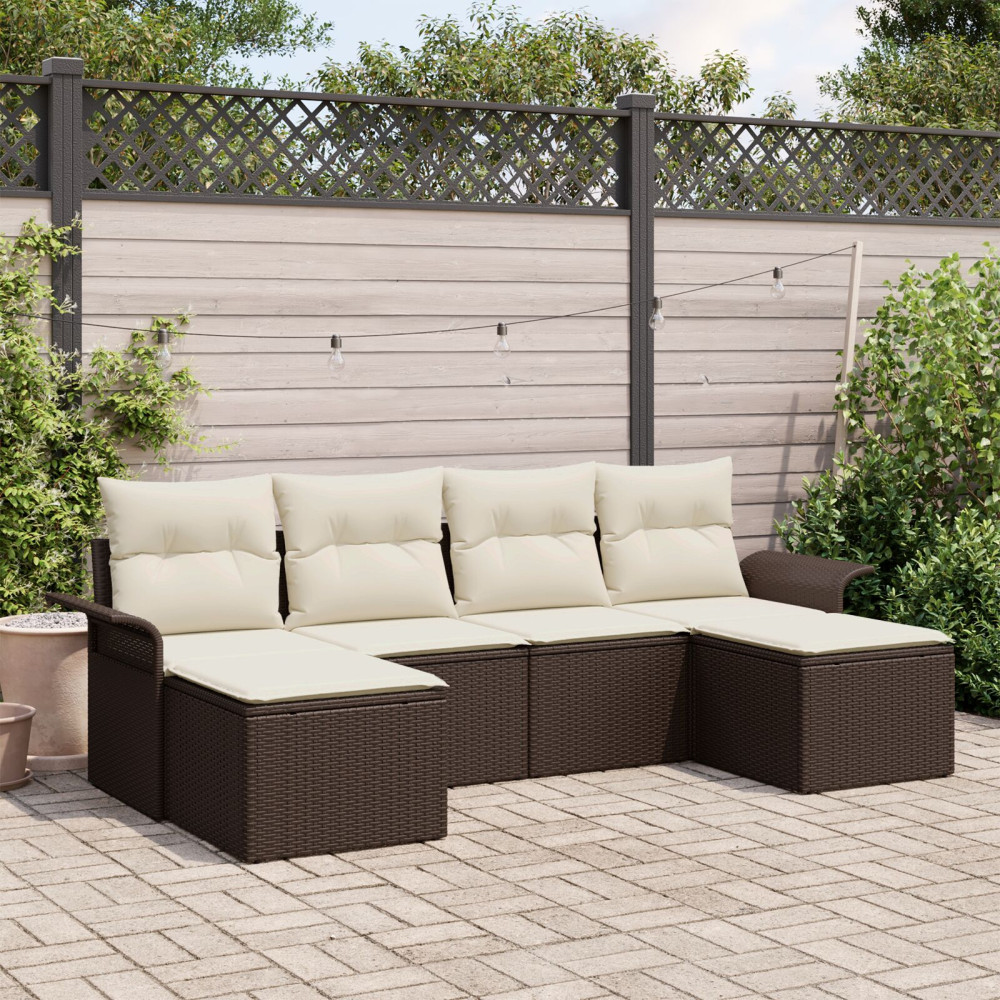 Produktbild för Trädgårdsoffset med kudde 6 pcs Brun Poly rattan