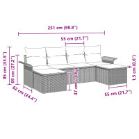 Produktbild för Trädgårdsoffset med kudde 6 pcs Brun Poly rattan
