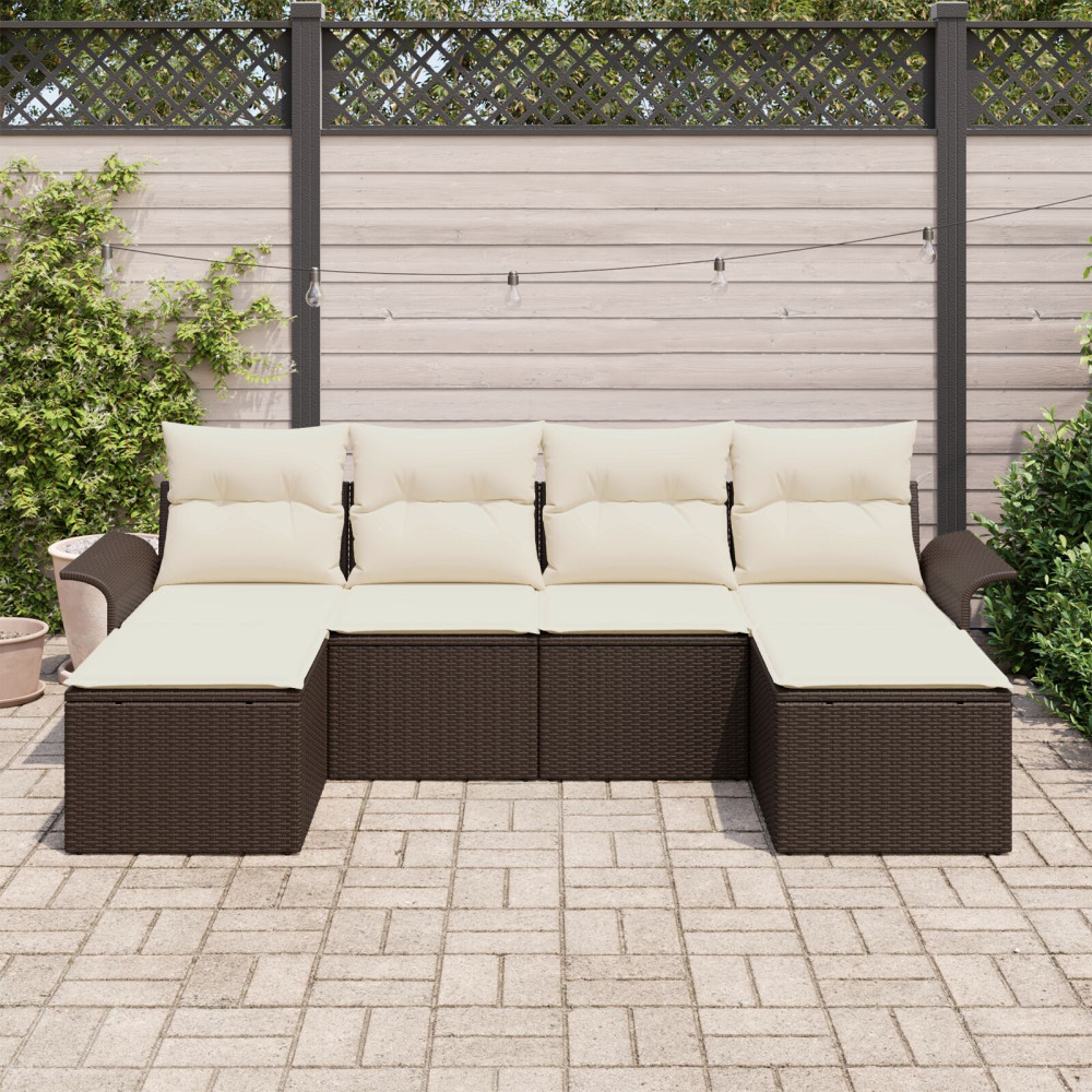 Produktbild för Trädgårdsoffset med kudde 6 pcs Brun Poly rattan