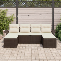 Produktbild för Trädgårdsoffset med kudde 6 pcs Brun Poly rattan