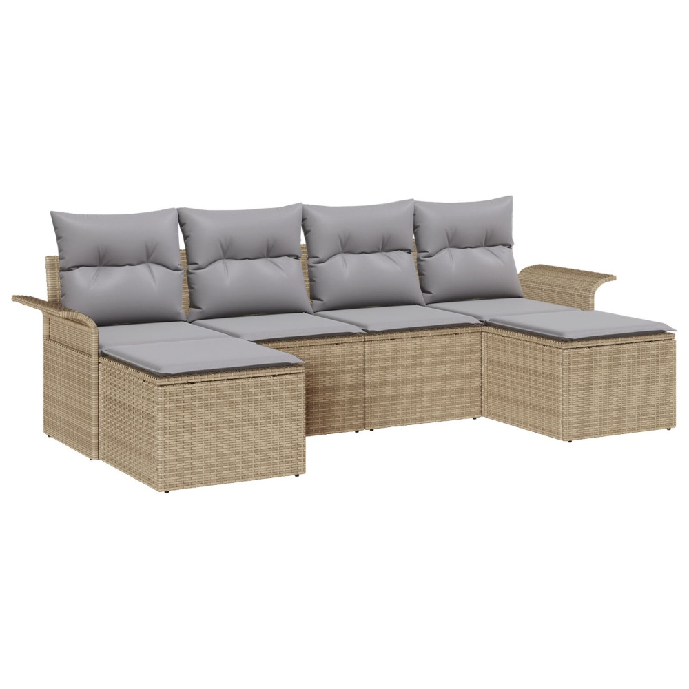 Produktbild för Trädgårdsoffset med kudde 6 pcs Beige konstrotting