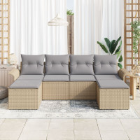Produktbild för Trädgårdsoffset med kudde 6 pcs Beige konstrotting